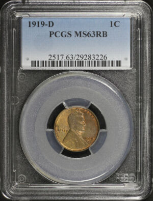 Obverse of this 1919-D Lincoln Cent Wheat Reverse PCGS MS-63 RB