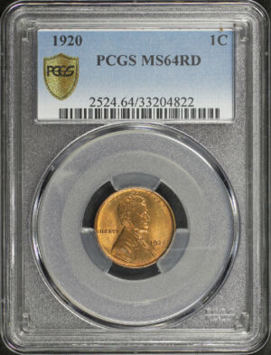 Obverse of this 1920 Lincoln Cent Wheat Reverse PCGS MS-64 RD