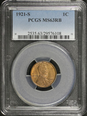 Obverse of this 1921-S Lincoln Cent Wheat Reverse PCGS MS-63 RB