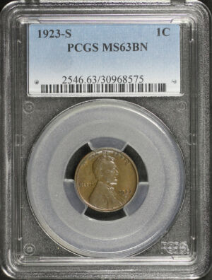 Obverse of this 1923-S Lincoln Cent Wheat Reverse PCGS MS-63 BN