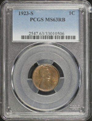 Obverse of this 1923-S Lincoln Cent Wheat Reverse PCGS MS-63 RB