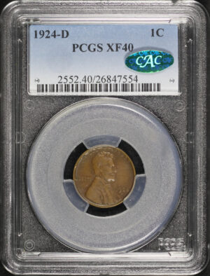Obverse of this 1924-D Lincoln Cent Wheat Reverse PCGS XF-40 BN CAC