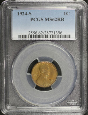 Obverse of this 1924-S Lincoln Cent Wheat Reverse PCGS MS-62 RB