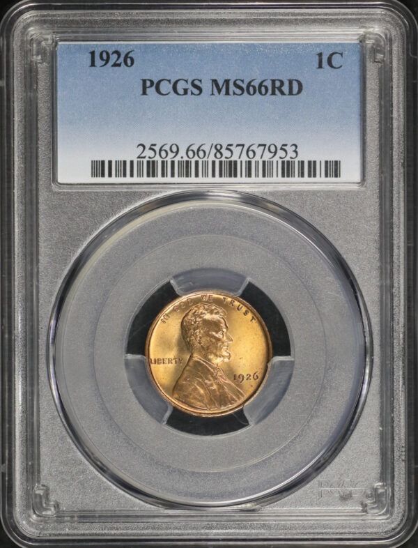 Obverse of this 1926 Lincoln Cent Wheat Reverse PCGS MS-66 RD