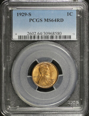 Obverse of this 1929-S Lincoln Cent Wheat Reverse PCGS MS-64 RD