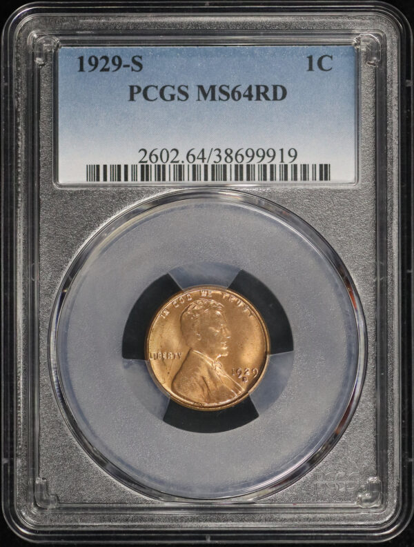 Obverse of this 1929-S Lincoln Cent Wheat Reverse PCGS MS-64 RD