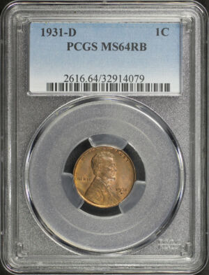 Obverse of this 1931-D Lincoln Cent Wheat Reverse PCGS MS-64 RB