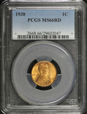 Obverse of this 1938 Lincoln Cent Wheat Reverse PCGS MS-66 RD