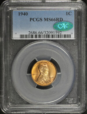 Obverse of this 1940 Lincoln Cent Wheat Reverse PCGS MS-66 RD CAC