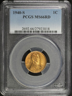 Obverse of this 1940-S Lincoln Cent Wheat Reverse PCGS MS-66 RD