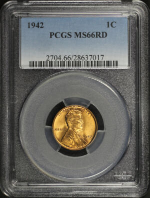 Obverse of this 1942 Lincoln Cent Wheat Reverse PCGS MS-66 RD