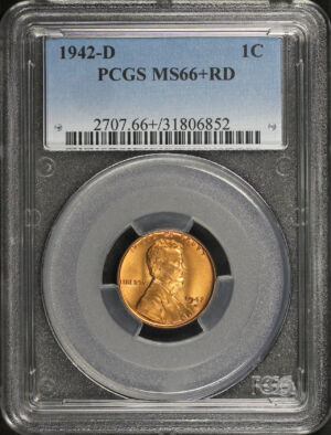 Obverse of this 1942-D Lincoln Cent Wheat Reverse PCGS MS-66+ RD