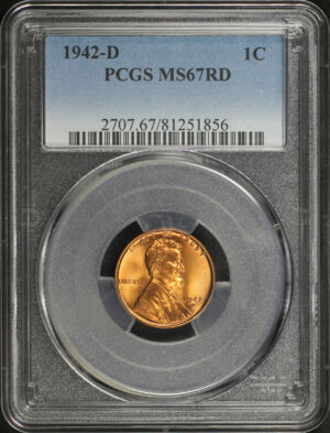 Obverse of this 1942-D Lincoln Cent Wheat Reverse PCGS MS-67 RD