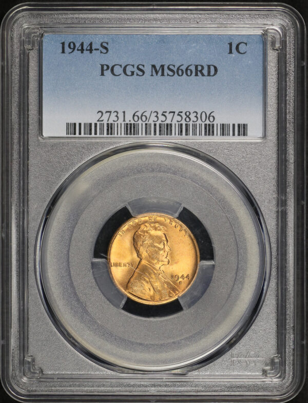 Obverse of this 1944-S Lincoln Cent Wheat Reverse PCGS MS-66 RD