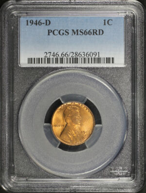Obverse of this 1946-D Lincoln Cent Wheat Reverse PCGS MS-66 RD
