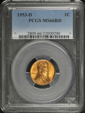 Obverse of this 1953-D Lincoln Cent Wheat Reverse PCGS MS-66 RD