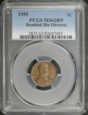 Obverse of this 1955 Lincoln Cent Wheat Reverse Doubled Die Obverse PCGS MS-62 BN