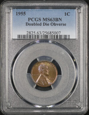 Obverse of this 1955 Lincoln Cent Wheat Reverse Doubled Die Obverse PCGS MS-63 BN