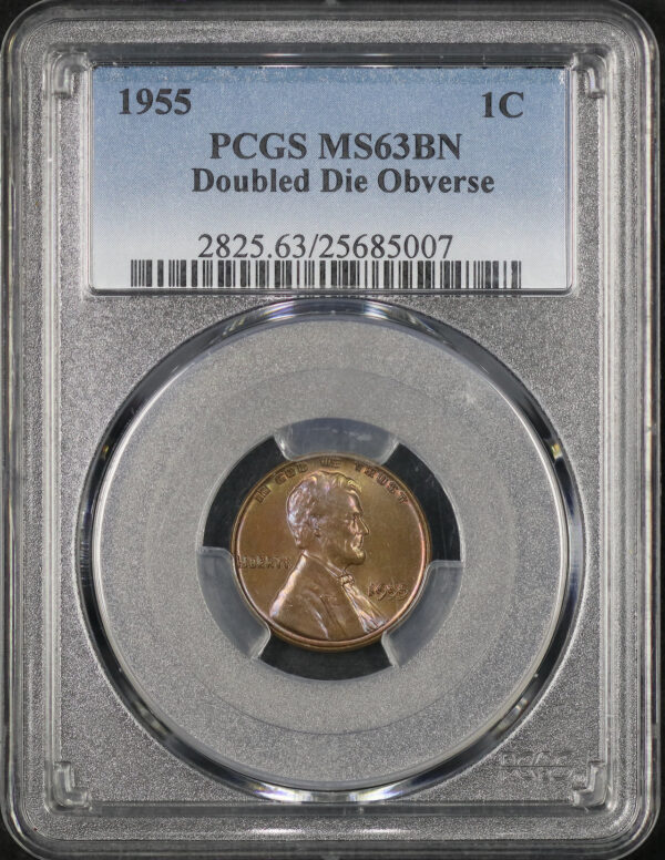 Obverse of this 1955 Lincoln Cent Wheat Reverse Doubled Die Obverse PCGS MS-63 BN