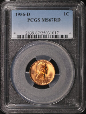 Obverse of this 1956-D Lincoln Cent Wheat Reverse PCGS MS-67 RD – Only 14 Graded Higher