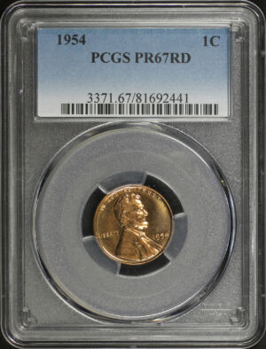 Obverse of this 1954 Lincoln Cent Wheat Reverse PCGS PR-67 RD