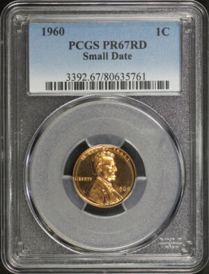 Obverse of this 1960 Lincoln Cent Modern Small Date PCGS PR-67 RD