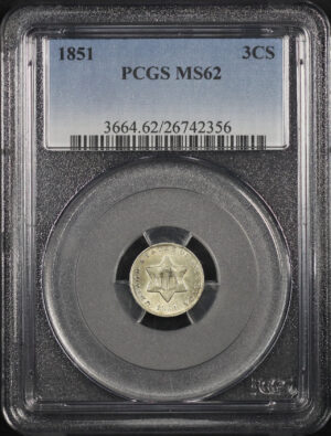 Obverse of this 1851 Three Cent Silver PCGS MS-62