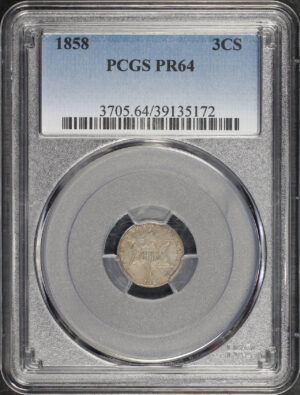 Obverse of this 1858 Three Cent Silver PCGS PR-64