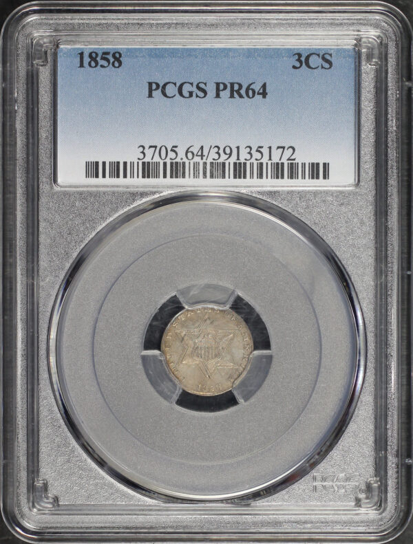 Obverse of this 1858 Three Cent Silver PCGS PR-64