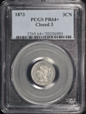 Obverse of this 1873 Three Cent Nickel Closed 3 PCGS PR-64+