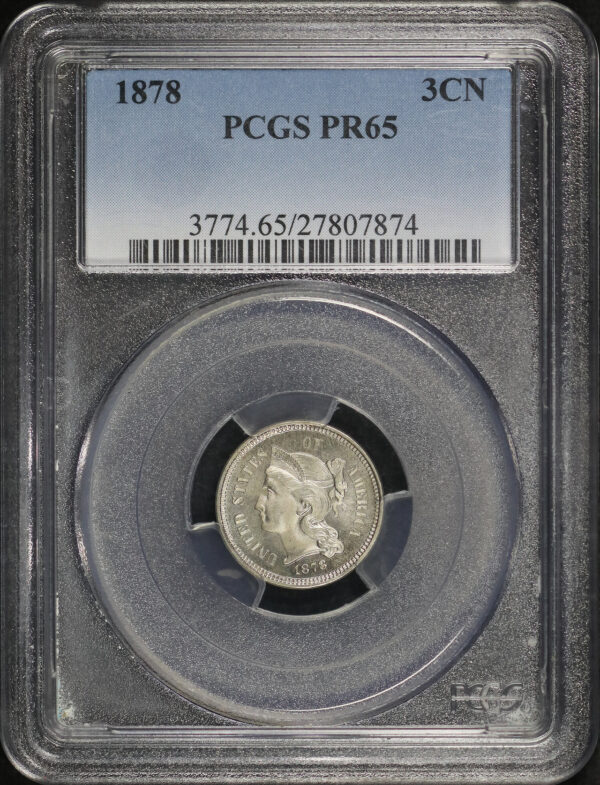 Obverse of this 1878 Three Cent Nickel PCGS PR-65