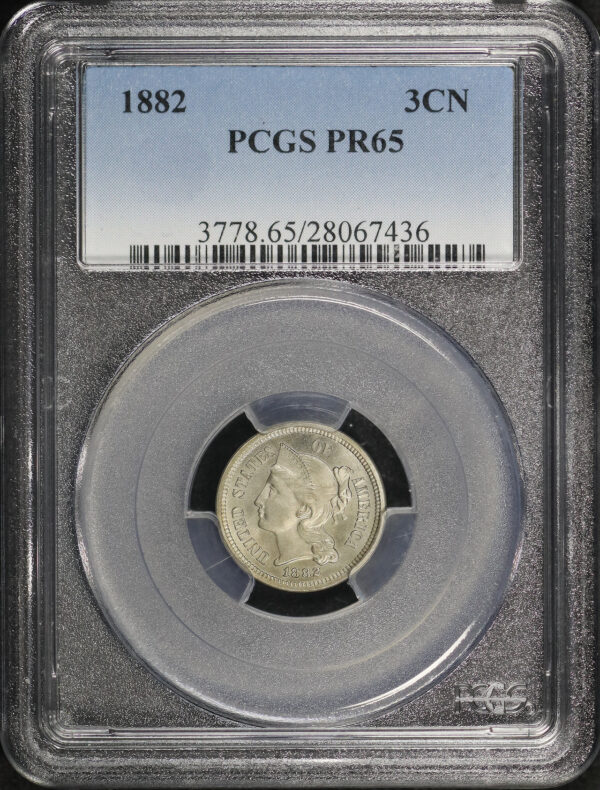 Obverse of this 1882 Three Cent Nickel PCGS PR-65