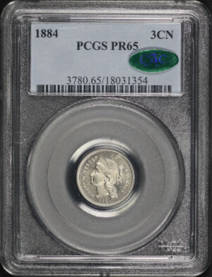 Obverse of this 1884 Three Cent Nickel PCGS PR-65 CAC