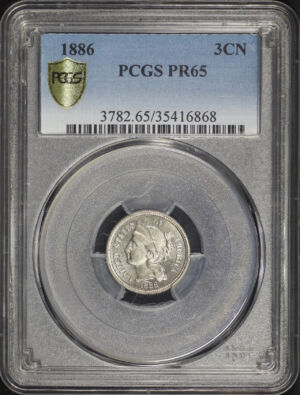Obverse of this 1886 Three Cent Nickel PCGS PR-65