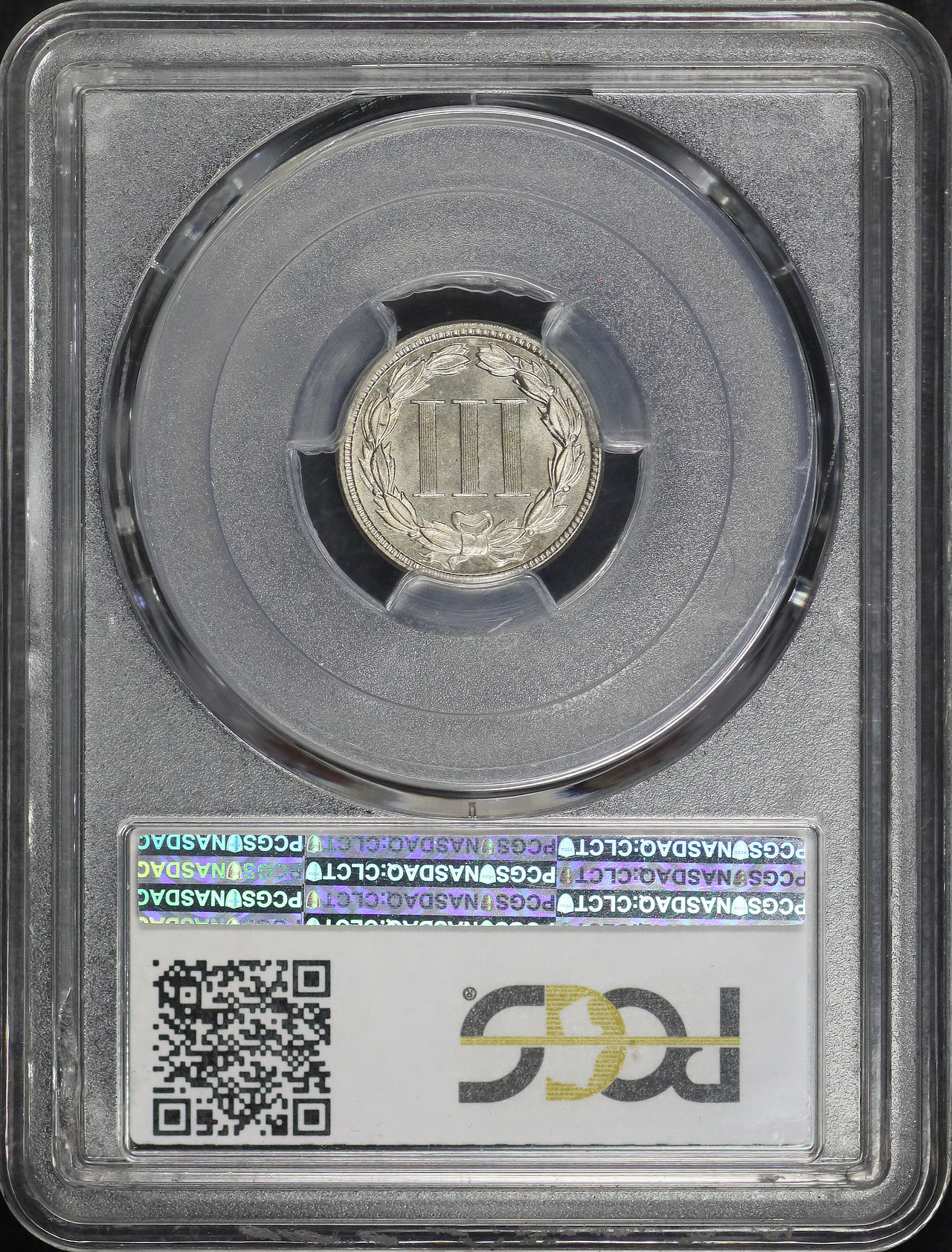 Reverse of this 1886 Three Cent Nickel PCGS PR-65