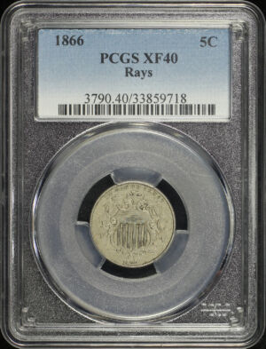 Obverse of this 1866 Shield Nickel Rays PCGS XF-40