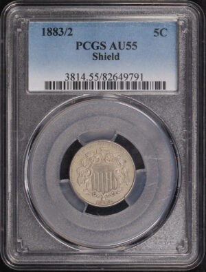 Obverse of this 1883/2 Shield Nickel PCGS AU-55
