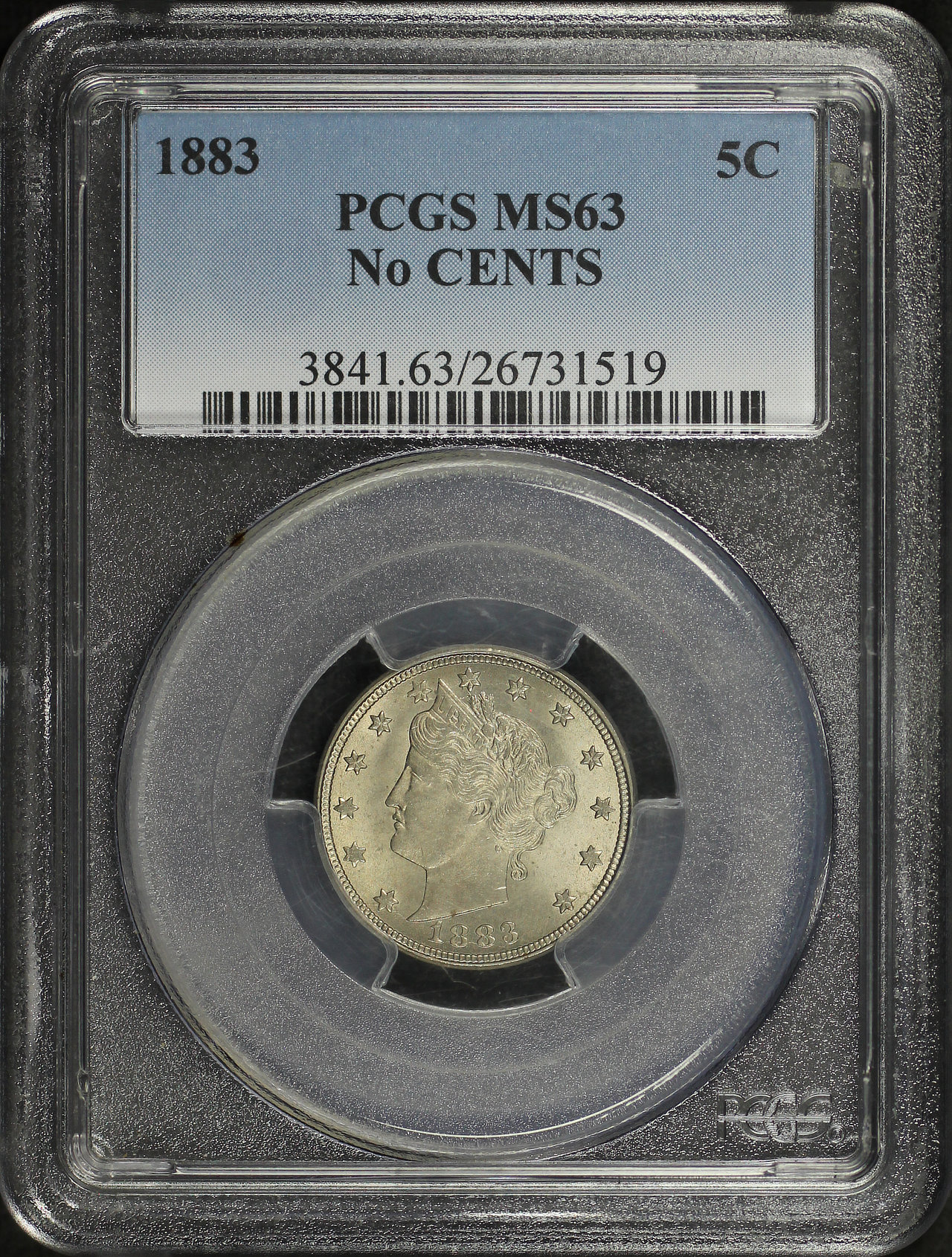 Obverse of this 1883 No CENTS Liberty Nickel PCGS MS-63