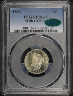 Obverse of this 1883 Liberty Nickel With Cents PCGS PR-66+ CAC