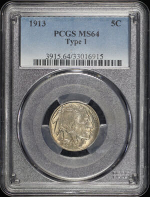 Obverse of this 1913 Buffalo Nickel Type 1 PCGS MS-64