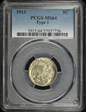 Obverse of this 1913 Buffalo Nickel Type 1 PCGS MS-64