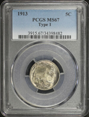 Obverse of this 1913 Buffalo Nickel Type 1 PCGS MS-67