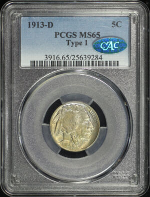 Obverse of this 1913-D Buffalo Nickel Type 1 PCGS MS-65 CAC