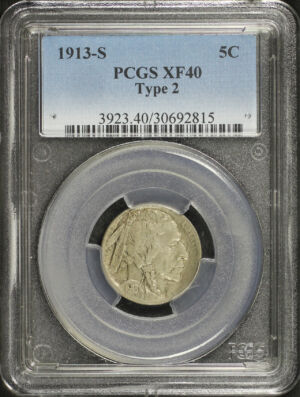 Obverse of this 1913-S Buffalo Nickel Type 2 PCGS XF-40