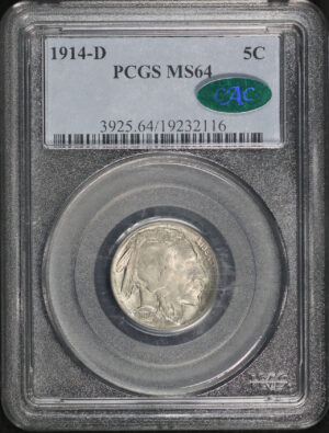 Obverse of this 1914-D Buffalo Nickel PCGS MS-64 CAC