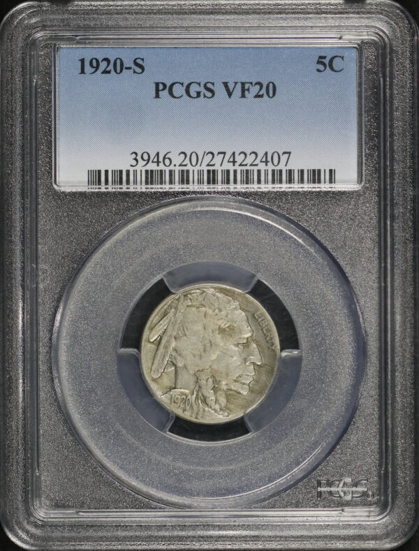 Obverse of this 1920-S Buffalo Nickel PCGS VF-20