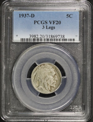 Obverse of this 1937-D Buffalo Nickel 3 Legs PCGS VF-20