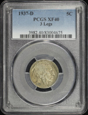 Obverse of this 1937-D Buffalo Nickel 3 Legs PCGS XF-40