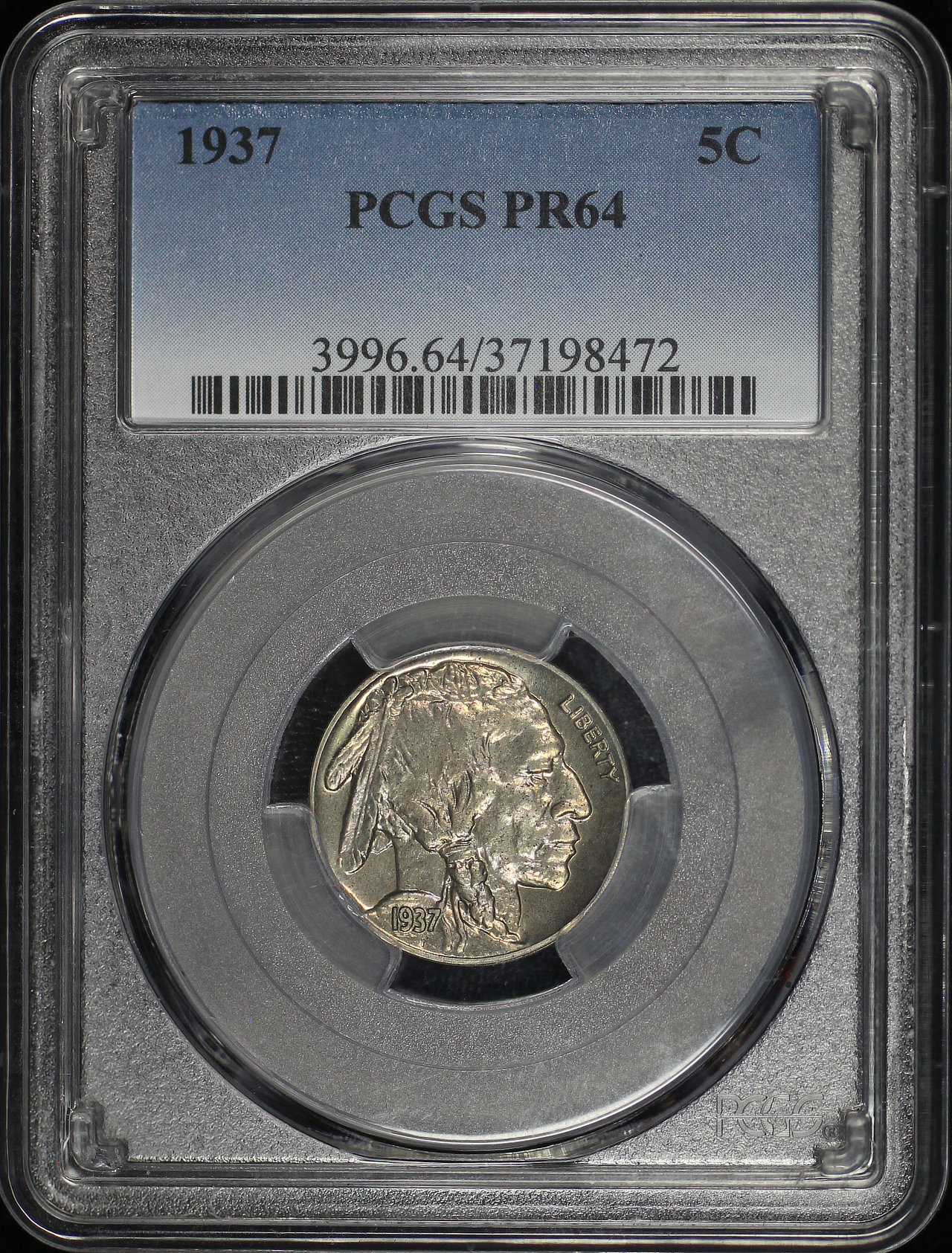 Obverse of this 1937 Buffalo Nickel PCGS PR-64