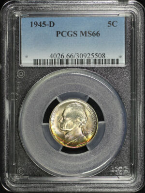 Obverse of this 1945-D Jefferson Nickel PCGS MS-66